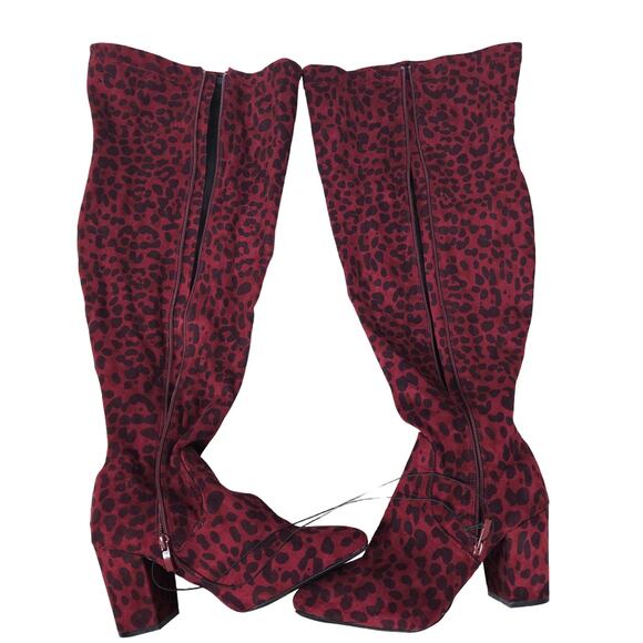 Torrid Womens Over The Knee Boots 10.5 WW Burgundy Red Leopard Print Pointed Toe - Picture 6 of 9